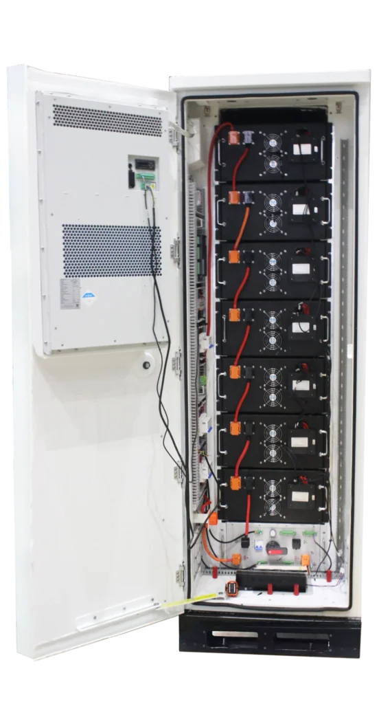 Energieopslag systeem met batterijen en elektrische componenten in schakelkast voor duurzame energie opslag