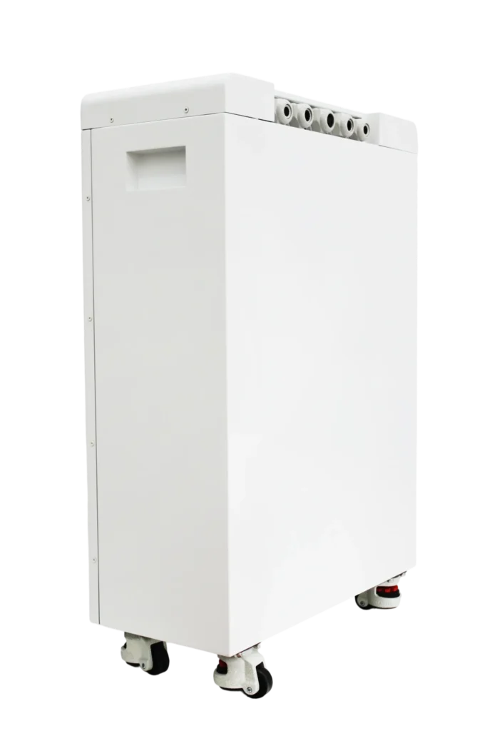 Witte mobiele thuisbatterij op wielen voor energieopslag, geschikt voor duurzame energie oplossingen